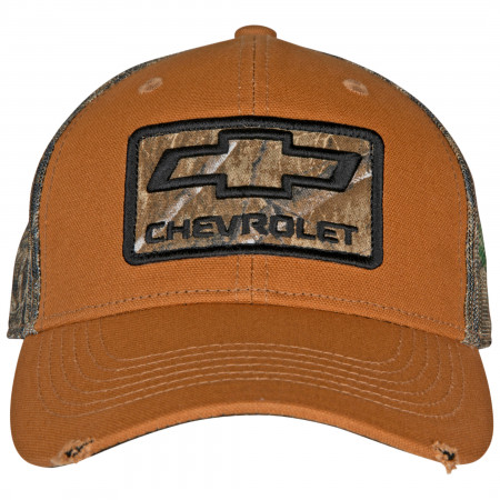 Chevrolet Logo Worn Camo Pre-Curved Adjustable Trucker Hat